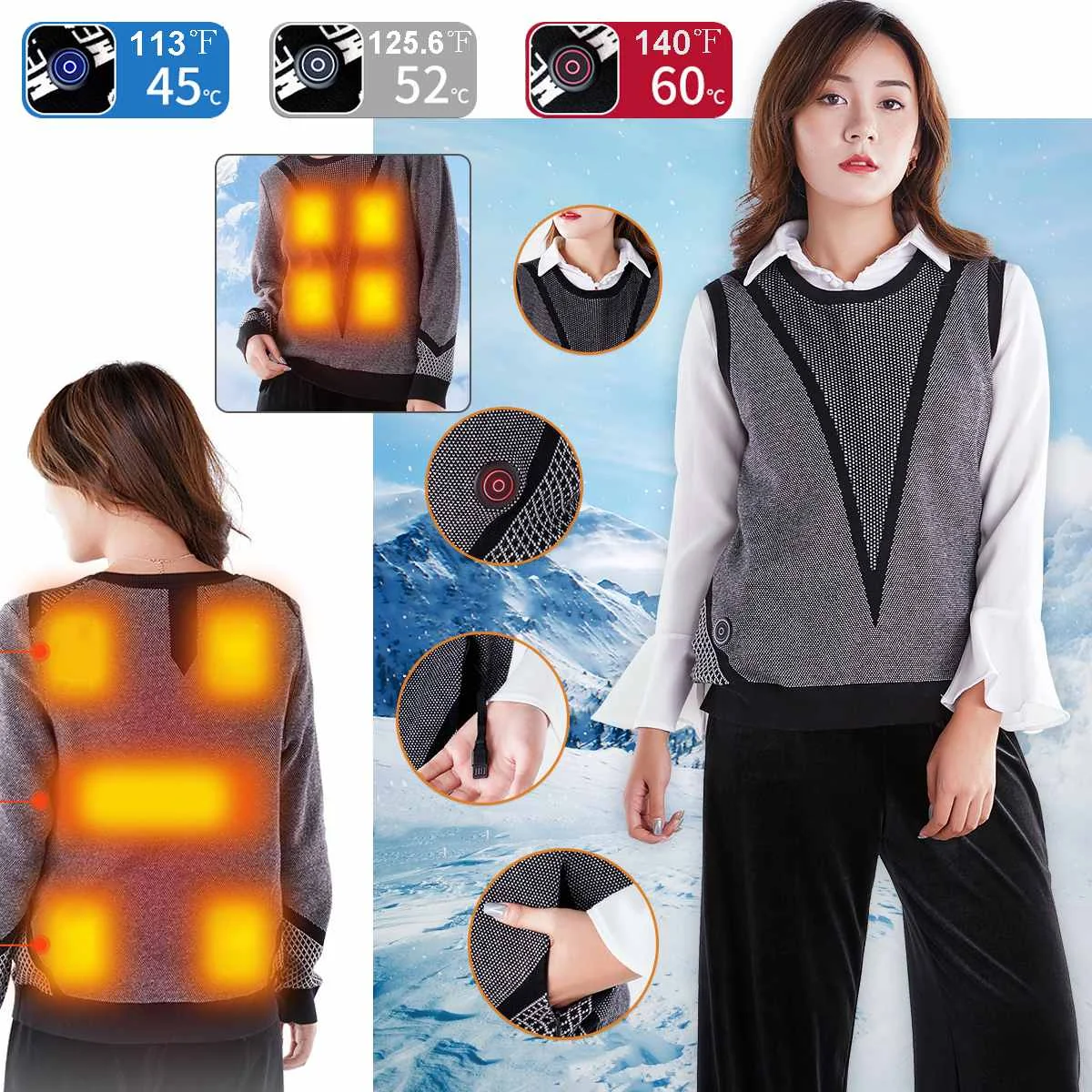 

New 9Heated Zone Women Electric Heating Sweaters Vest Heating Sweater For Camping Winter Thicken Vest Long Sleeve&Short Sweaters