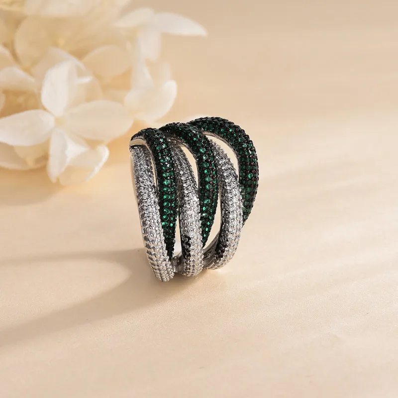 Индивидуальное большое трехрядное кольцо из циркония модное темпераментное