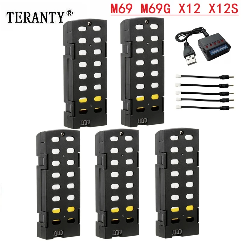 

M69 M69G RC Drone 3.7V 1000mAh Lipo battery for X12 X12S Wifi FPV Drone spare parts, rechargeable accessories with a Charger