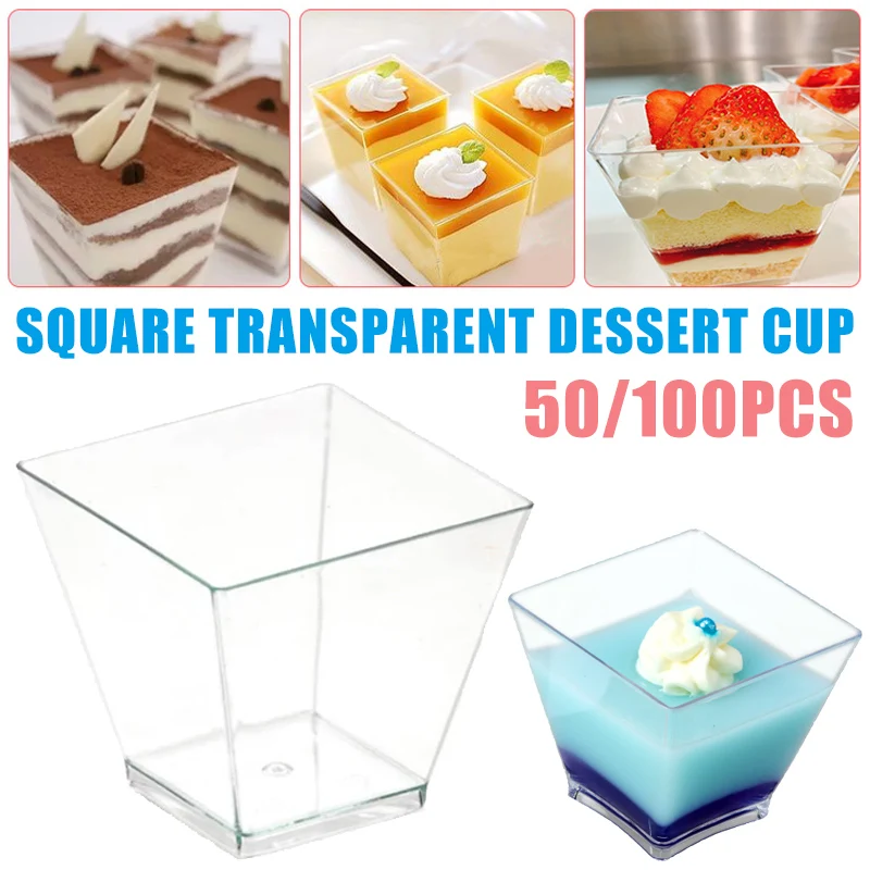 50/100 шт. 60 мл мини квадратная чашка для десертов куб Пластиковые Образец блюдо