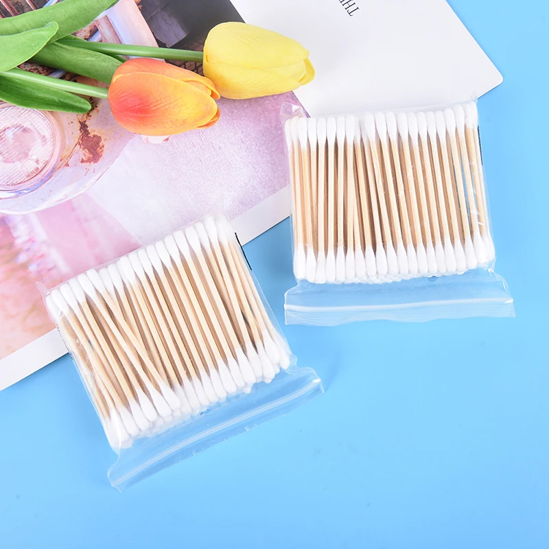 100 ⑤ упак. двухголовые ватные тампоны для женщин кнопки макияжа наконечник ушей