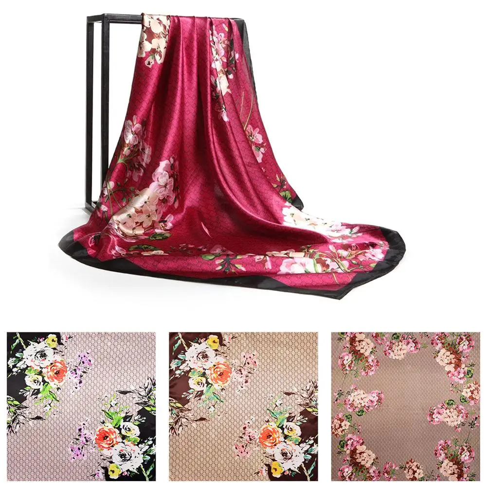 Модный цветочный принт Женский мягкий квадратный шарф декоративный платок на