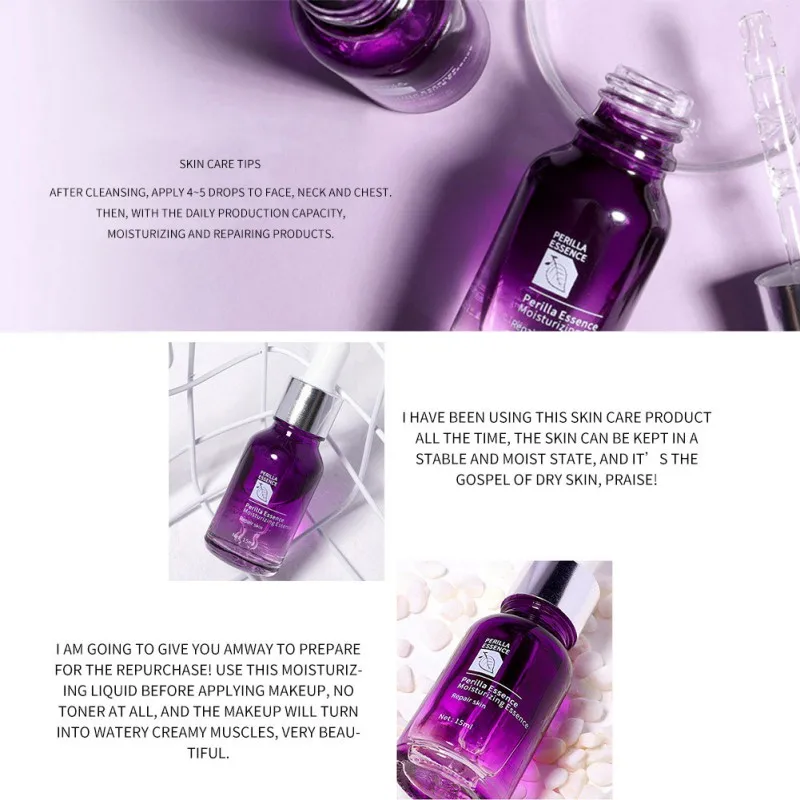 

Face Perilla Essence Moisturizing Liquid Hydrating Smooth Fine Lines Brighten Skin Color Anti-aging Serum Hot