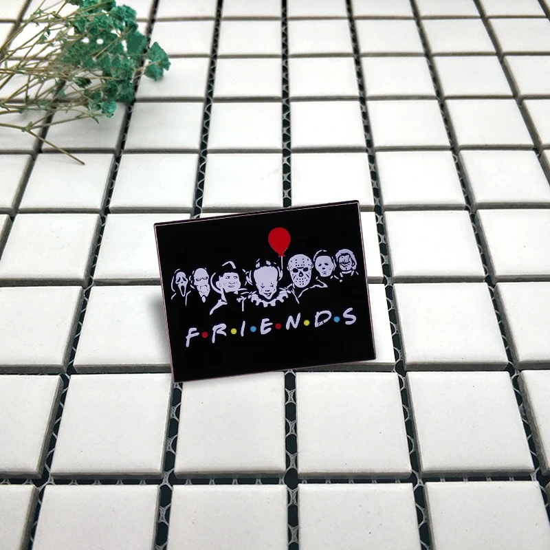 Scary Killer Friends Brooch Hollywood Classic Horror Movie Characters Collage Art pin Horrors Halloween Kill jewelry accessories | Украшения