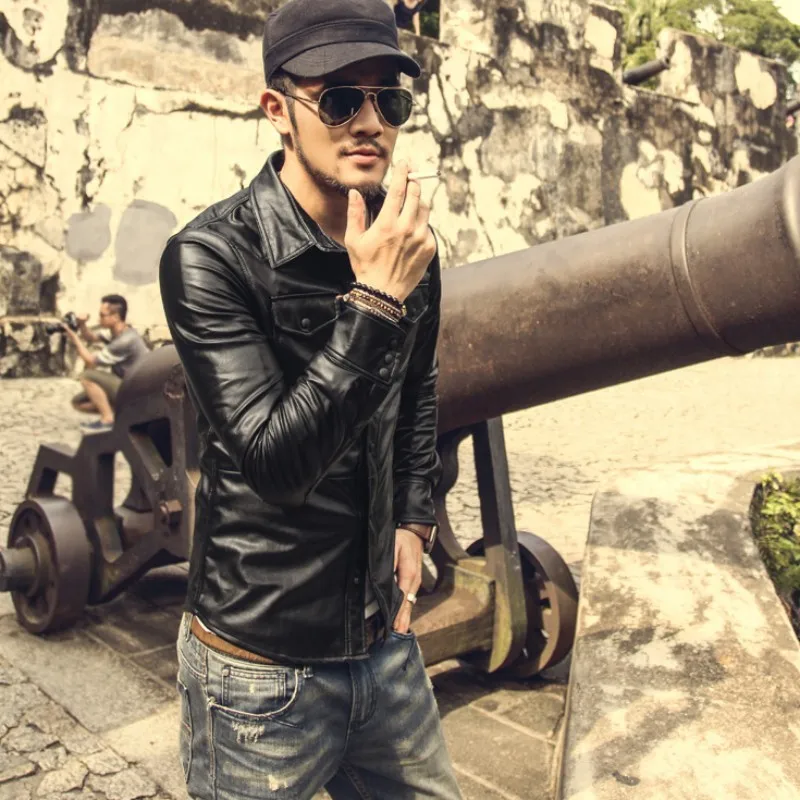 Рубашка мужская приталенная с длинным рукавом модная блуза из искусственной