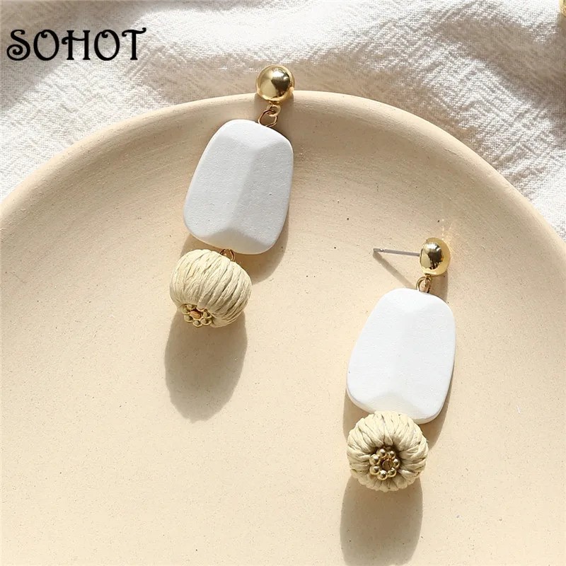SOHOT DIY бамбуковая ротанговая солома ручной работы Женские Висячие серьги