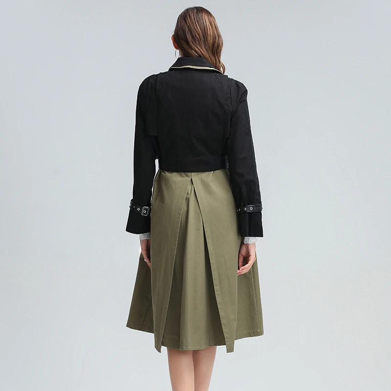 

TWOTWINSTYLE Patchwork Hit Color Windbreaker For Women Lapel Long Sleeve High Waist With Sashes Windbreakers Female 2020 Fashion