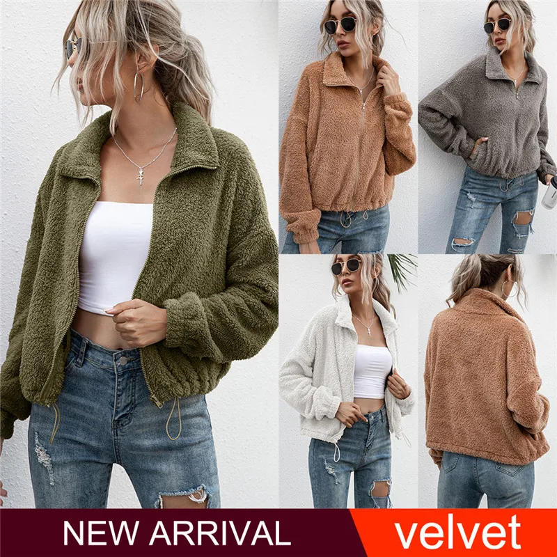 

Ymwmhu New Arrival Women's Jackets Long Sleeve Faux Fur Autumn and Winter Coat Short Fashion Zipper Coats Solid Clothing