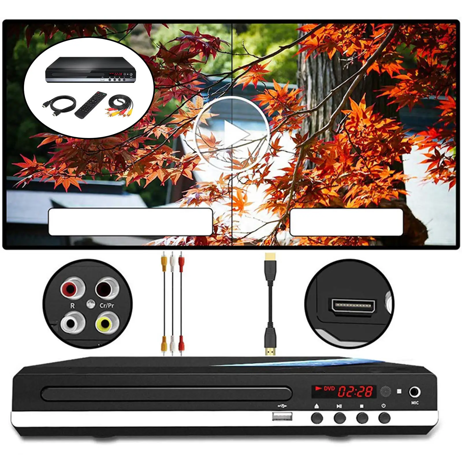 

DVD Player Region Free UHD 1080P Compact CD Player for Home DVD CD VCD Discs Player US