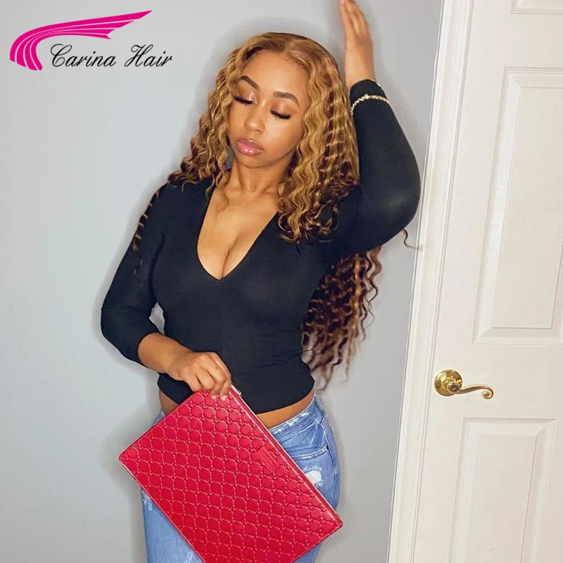 #4/27 Highlight Colored Human Hair Wigs Pre Plucked 13X6 Lace Front Deep Wave Ombre Remy 360 Frontal | Шиньоны и парики