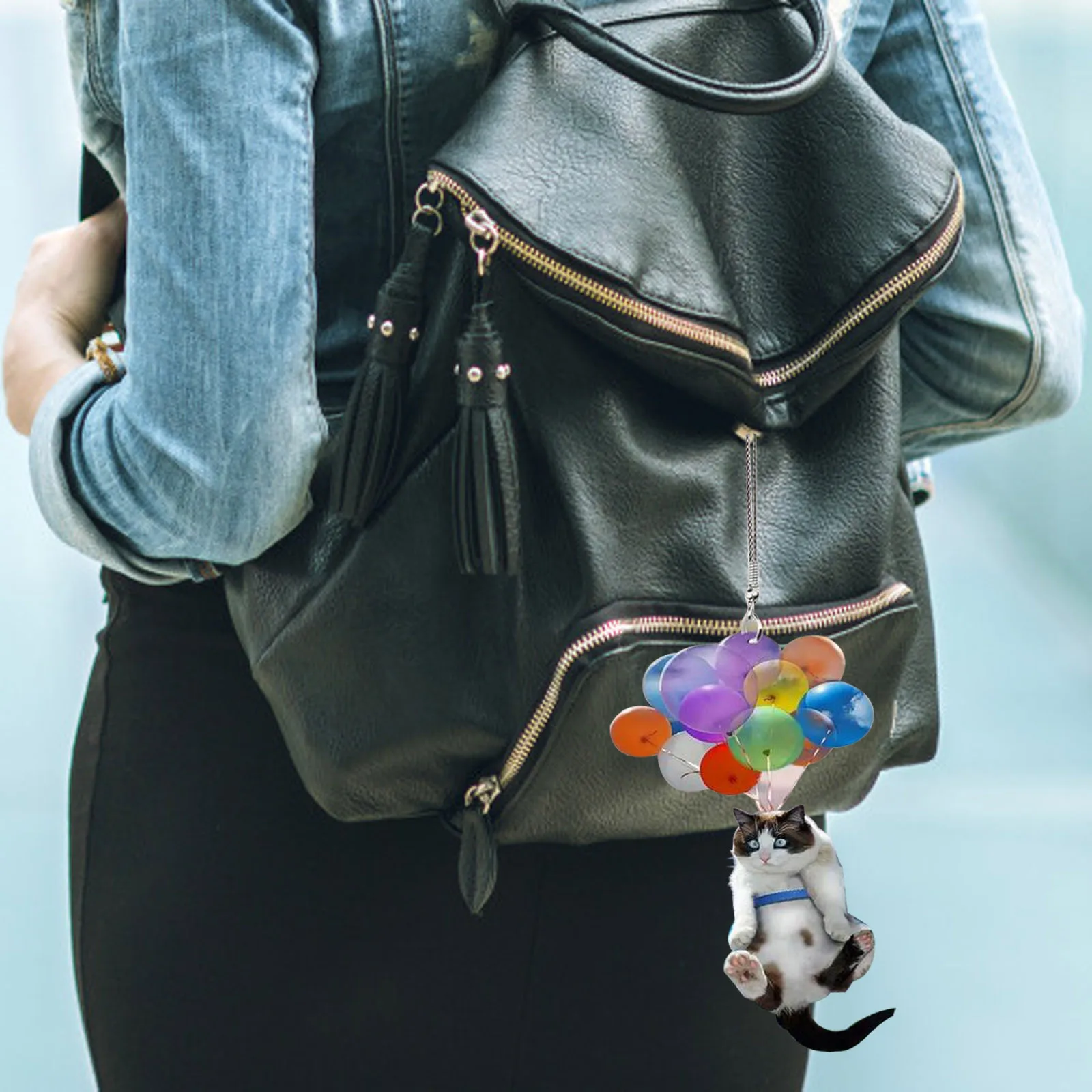 

Colorful Balloon Cat Car Hanging Ornament With Flying Cat Pendant Keychain Car Backpack Ornaments Cute Cat Home Decoration