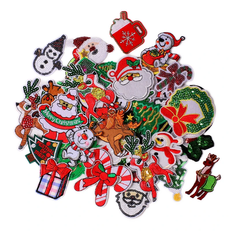 

（43 Different Styles can Choose）Christmas Patches for Clothing Embroidered Appliques， Iron on Patches for Clothing