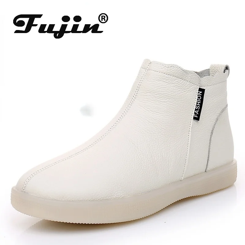 

Fujin Warm Wool Motorcycle Slip on Super Comfortable Booties Footwear Winter Shoes Genuine Leather Cow Women Ankle Boots