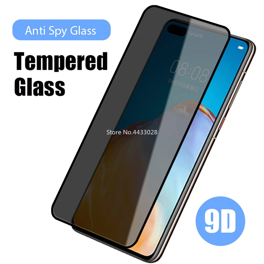 

9D полное покрытие закаленное стекло для Huawei P40 P30 P20 Lite Pro 5G E Nova 5T P Smart S Z 2021 Антибликовая шпионская Защитная пленка для экрана