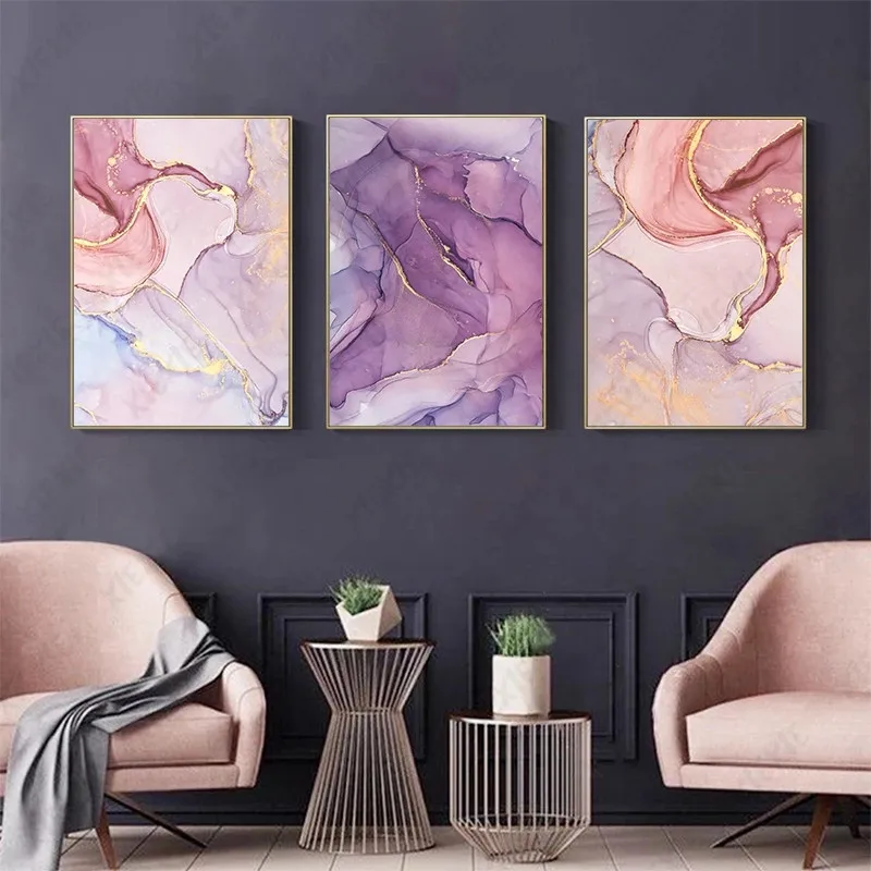 Постер с мраморным рисунком абстрактные обои розового и фиолетового цветов в