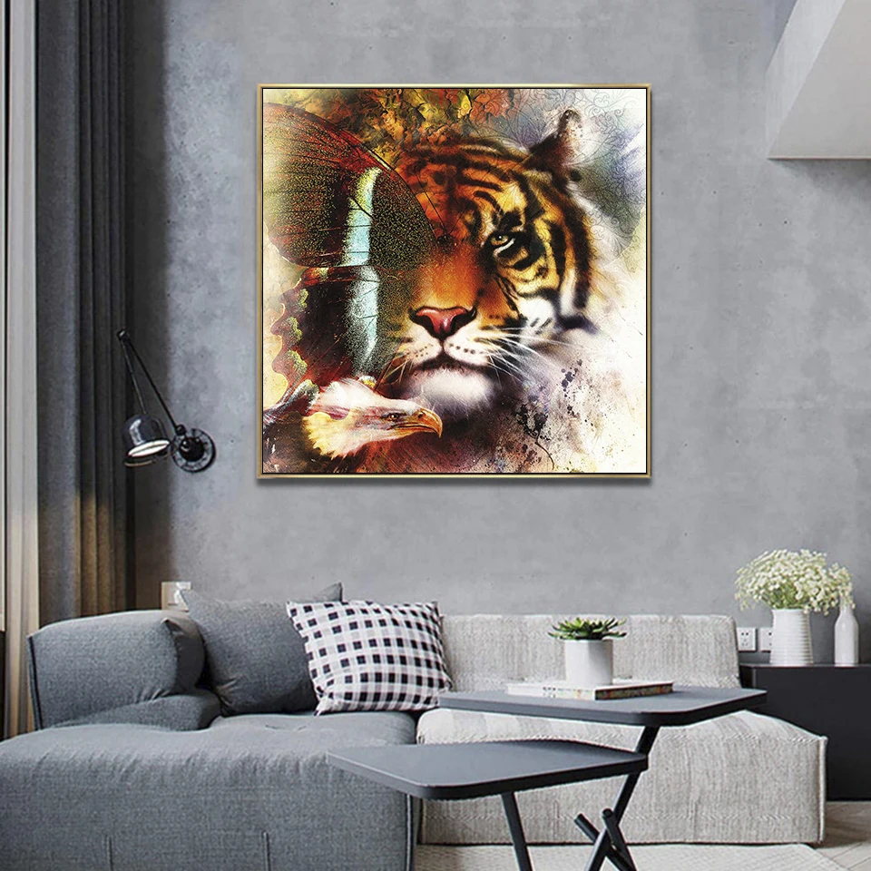 MomoArt Алмазная вышивка Полный бриллиантовый квадратный тигр Мозаика Картина из стразов Животное Картина Орел DIY 5D Wall Art.