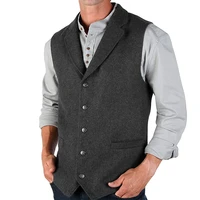 mens suit vest woolen lapel business slim fit sleeveless retro suit wedding groom vest steampunk waistcoat
