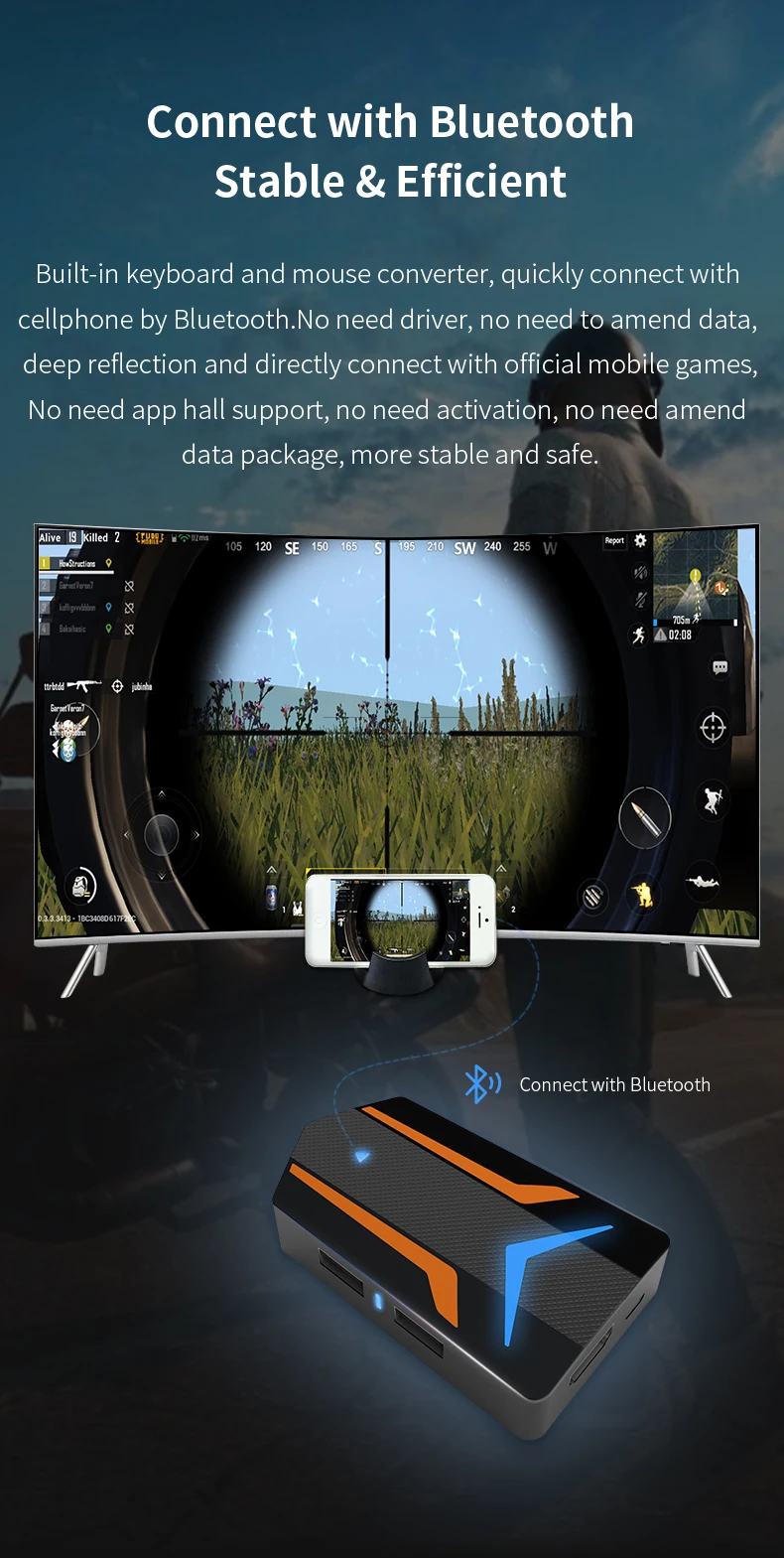 PUBG контроллер клавиатура мышь конвертер HDMI 4K bluetooth-адаптер usb-хаб подключи и играй IOS Android телефон к ТВ ПК такой же экран