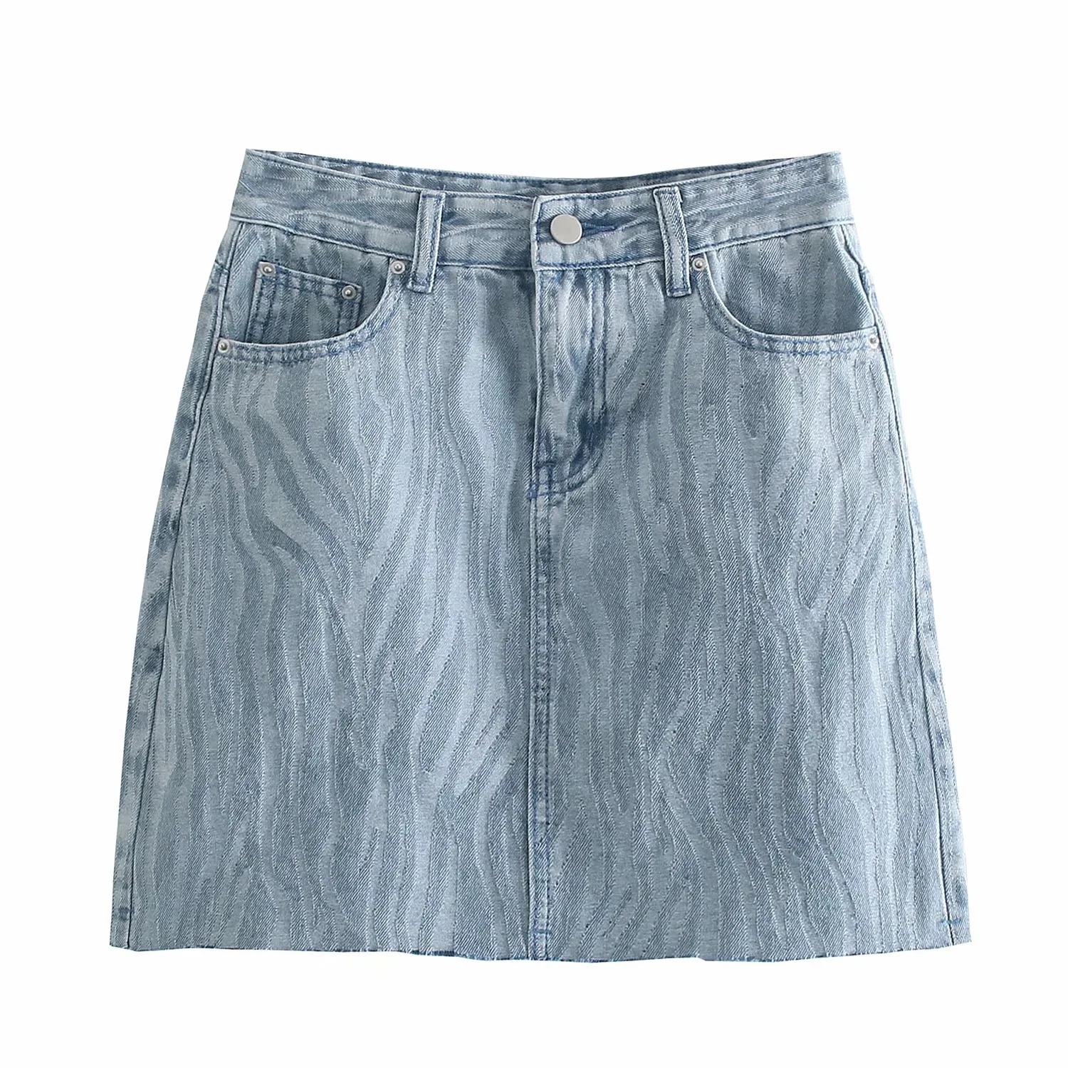 

TVVOVVIN 2021 Summer New High Waist Jacquard High Waist Sexy Denim Skirt Fashion Rough Edges Mini Skirts Women 3E3F