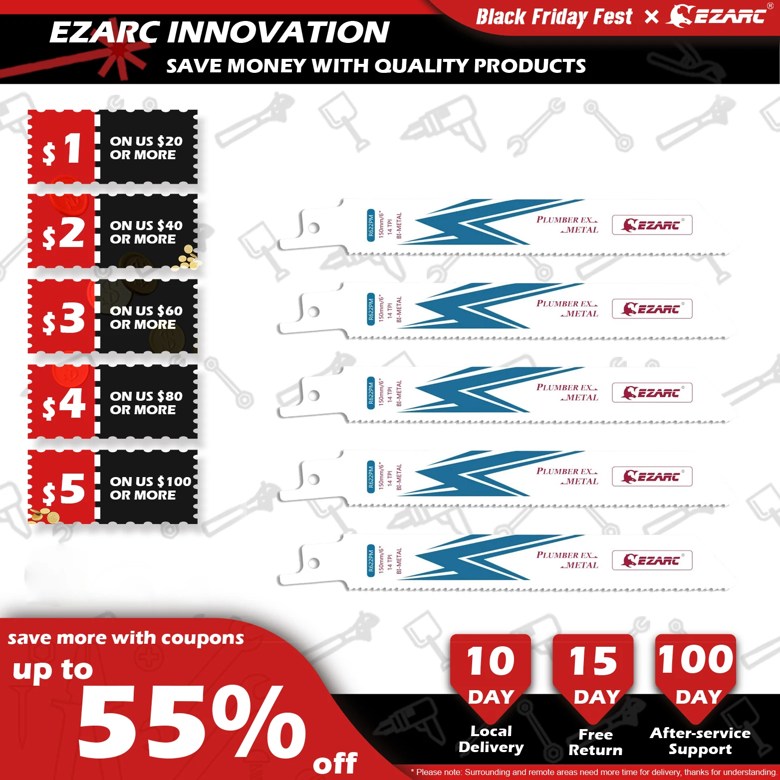 

EZARC 5pcs Reciprocating Saw Blade Bi-Metal Cobalt Sabre Saw Blades for Metal Cutting 150mm 6Inch 14TPI R622PM