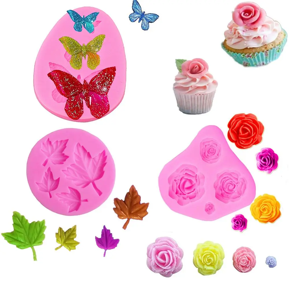 

Silicone Mold Maple Rose Flower Butterfly Shape 3D Fondant Mold Chocolate Cake Decoration Tool DIY Baking Accessories