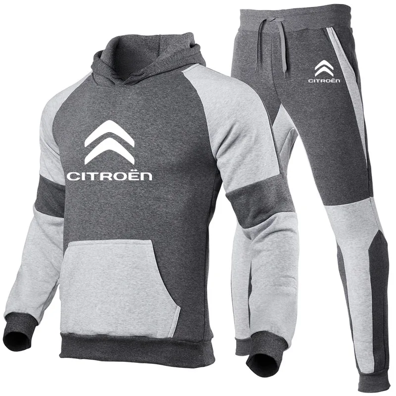 

Hoodies Men Citroen Car Logo print Spring Autumn Mens Hoodies Suit casual cotton Men's Sweatshirt+Sweatpants 2Pcs Sets