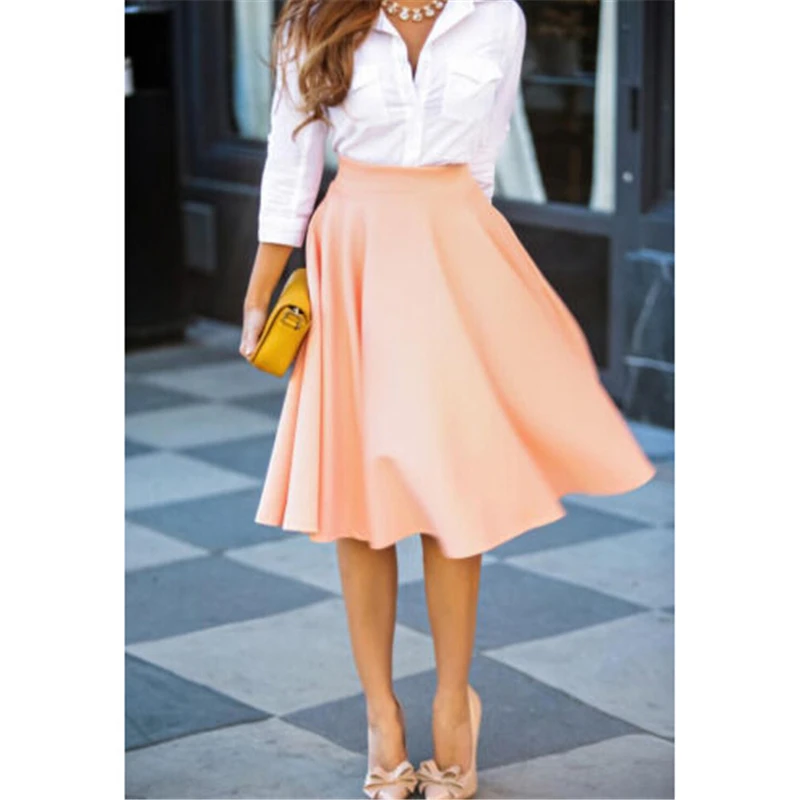 Женская летняя длинная юбка с высокой талией однотонная женская расклешенное