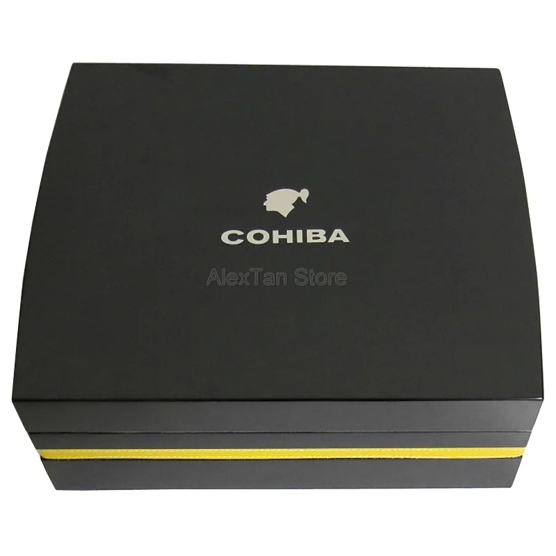 Черный COHIBA Черный Кедр Дерево сигары путешествия Humidor набор резак пепельница пианино отделка гигрометр дома и офиса Бизнес - Цвет: Черный