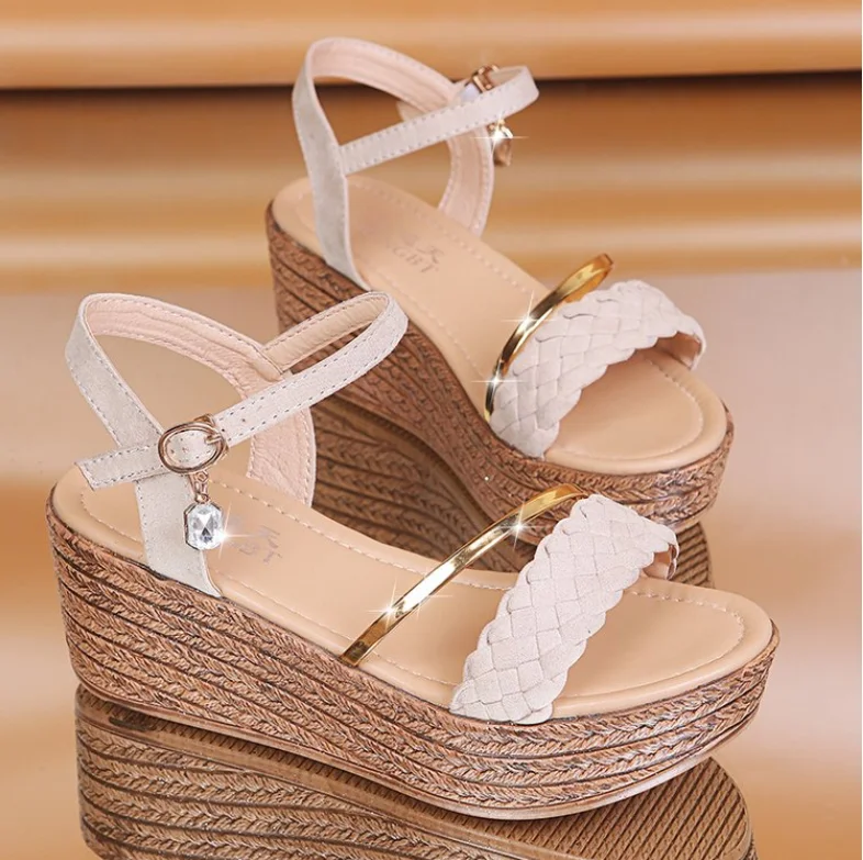 

High Heels Women Summer Shoes Wedges Bohemian Women Sandals Flat Platforms Diamond Beach Sandles Open Toe Women Shoes#SJPAE-274