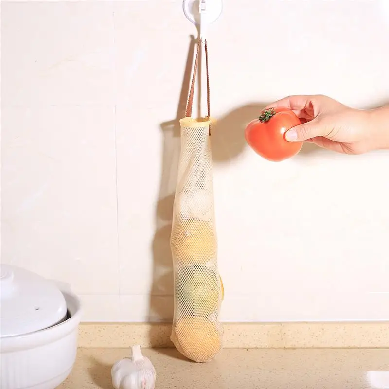 

Net Grocery Bag Portable Hanging Organic Mesh Grocery Bag Magic Sticker Pocket For Fruits Vegetable Home Kitchen Storage Bag