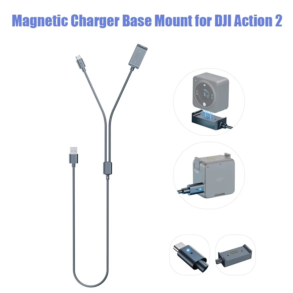 Tanie DJI Action 2 ładowarka Magnetyczna Podstawa Z 2 W 1 Type-c Kabel Do Szybkiego ładowania USB 2.0 Dla DJI Osmo Action 2 Akcesoria Do Kamery