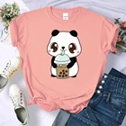 Жемчужный чай с молоком, панда, кавайные футболки с принтом, женская дышащая футболка в стиле хип-хоп, летние свободные топы, индивидуальная футболка с рисунком пота, женская