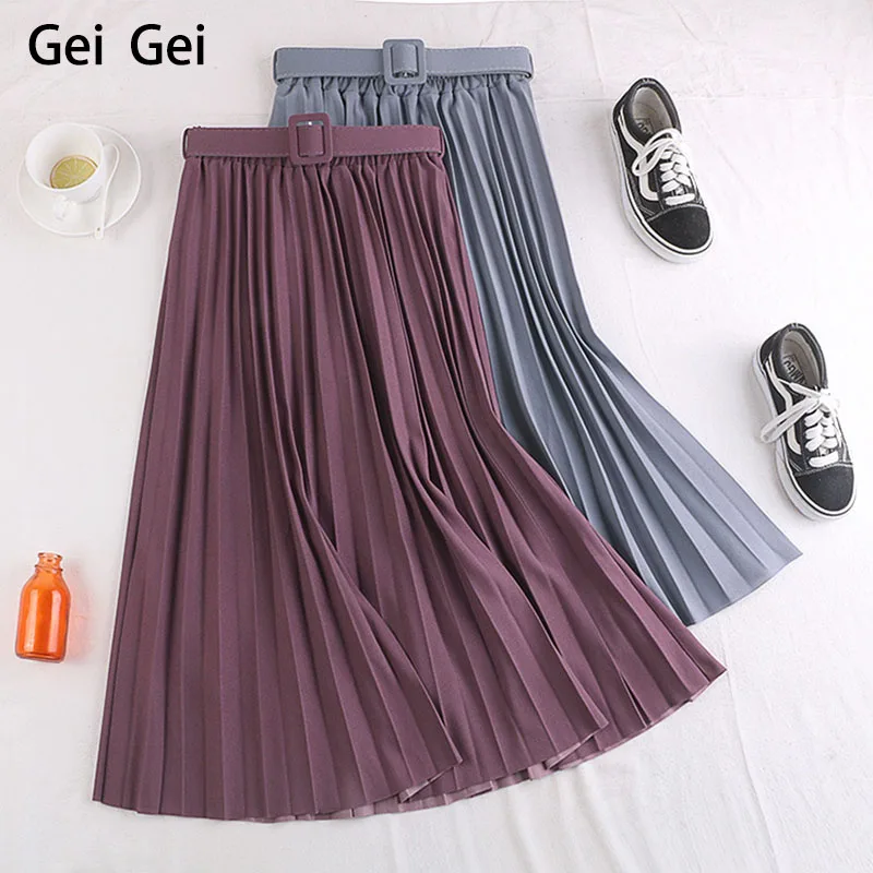 

Женская плиссированная юбка средней длины, повседневная юбка с высокой талией, регулируемым поясом, в стиле ретро, Осень-зима 2020