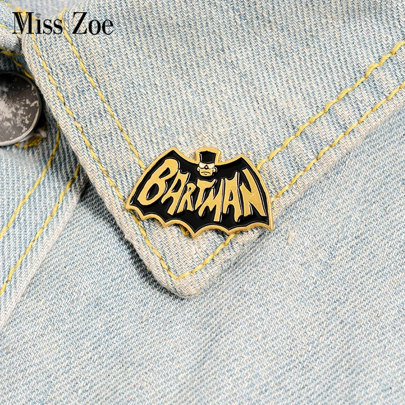 Эмалированная брошь Bartman на заказ черная в форме летучей мыши значок из