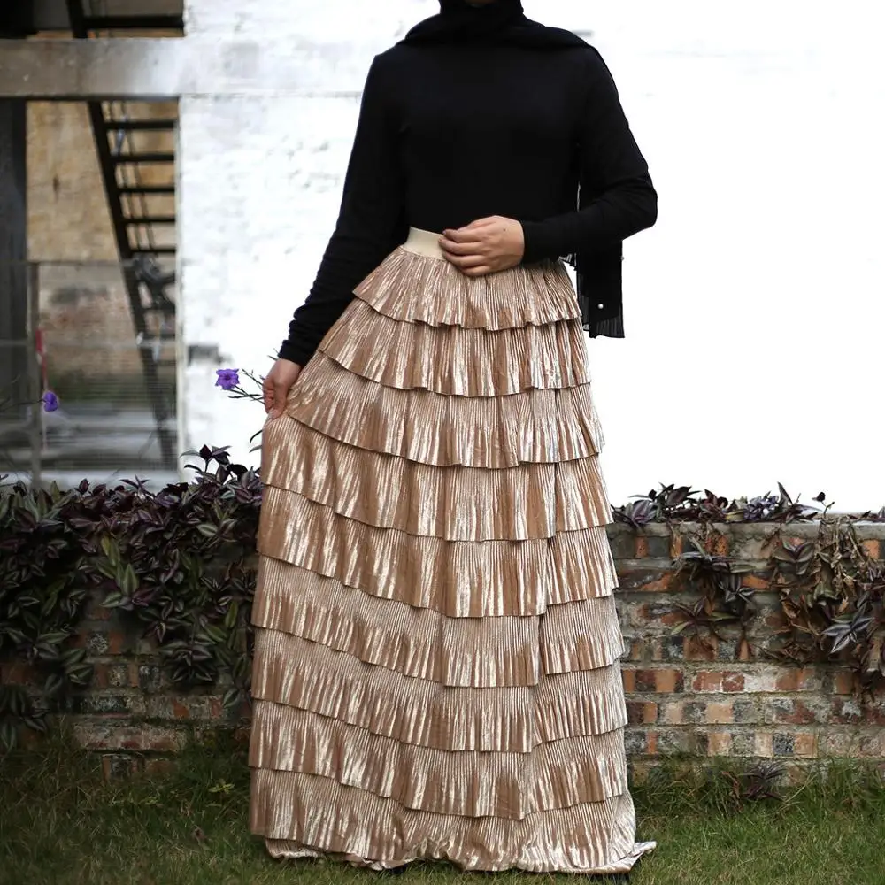 Новые длинные элегантные скромные мусульманские каскадные юбки с оборками в