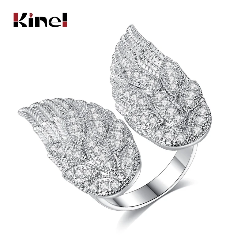 Kinel Роскошные циркониевые Кольца Крылья Ангела для женщин панк Рок серебряное
