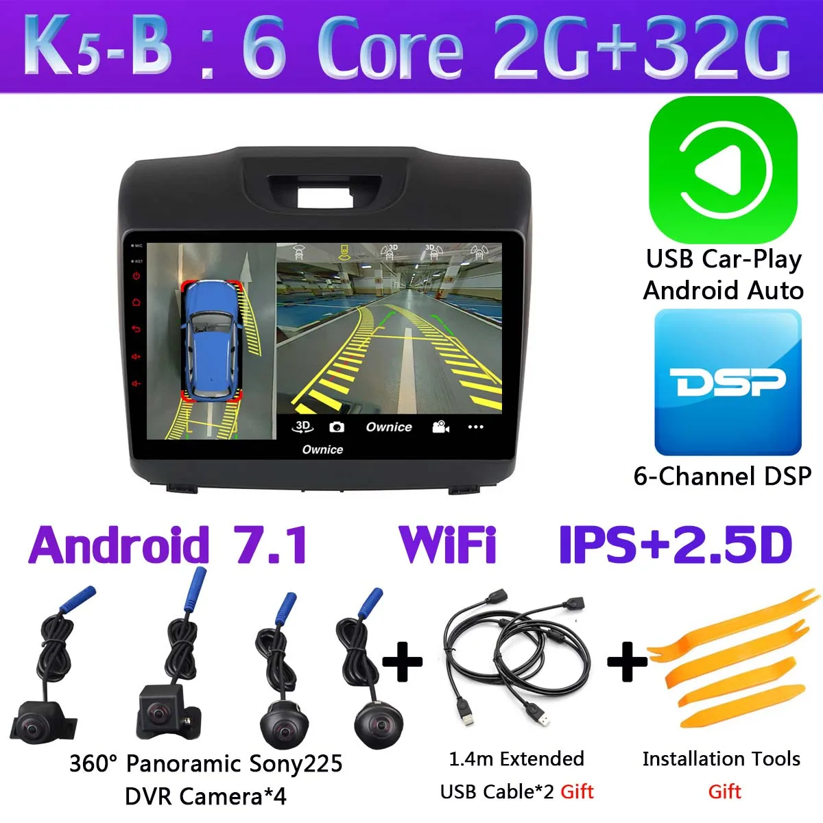 K5-B-CarPlay 1Din " 360 ° панорамный автомобильный dvd-плеер Android gps для Isuzu D-max MU-X Chevrolet Trailblazer Colorado LT S10 автомобильный DSP Carplay 4G - Цвет: K5-B-CarPlay