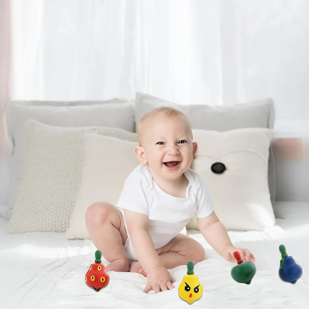 Kid'S Забавные игрушки 4 шт. дерево ручной работы в форме фруктов волчок вращение