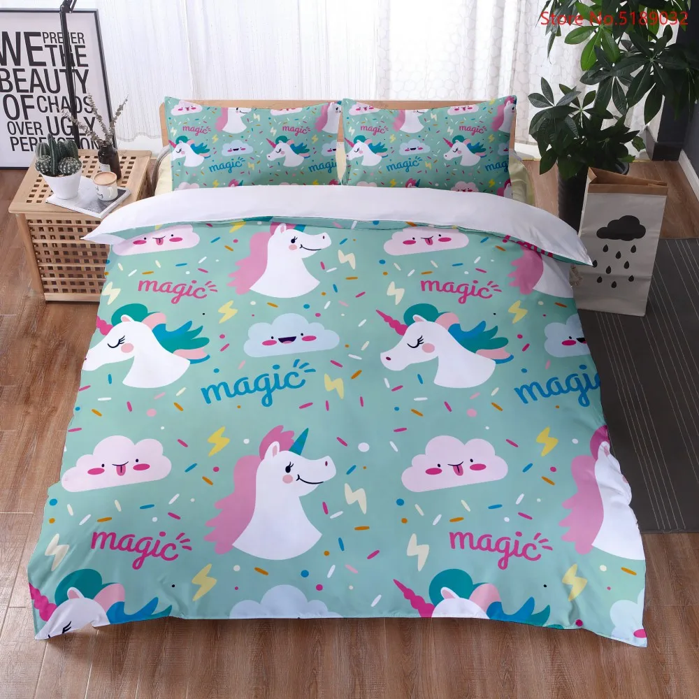 Мультфильм постельное белье с изображением единорога комплекты 2/3 шт Животные