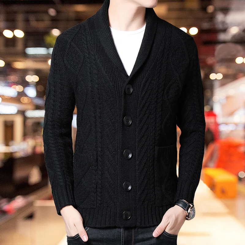 

Men Sweater Cardigan Loose Solid Color Fried Dough Twist Thickening Knitted Sweater Warm Autumn Korean Sweatercoat Knitwear 816