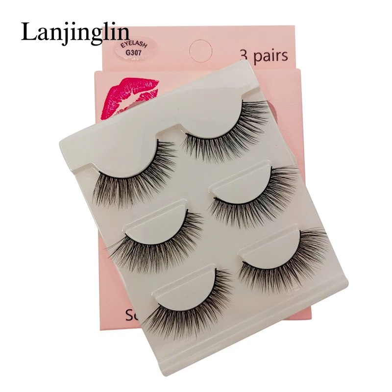 LANJINGLIN 1/3/5 пар 3D из меха норки накладные ресницы натуральные длинные ресницы тонкие Макияж Наращивание ресниц пикантные Поддельные Ресницы cilios