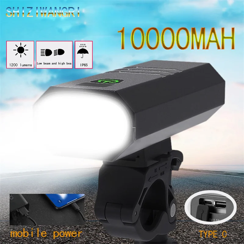 

Велосипедсветильник 10000 мА ч, перезаряжаемый по USB, 1200 люмен, светодиодный фсветильник 6T6, супер яркий фонасветильник, Передний фонарь s и зад...