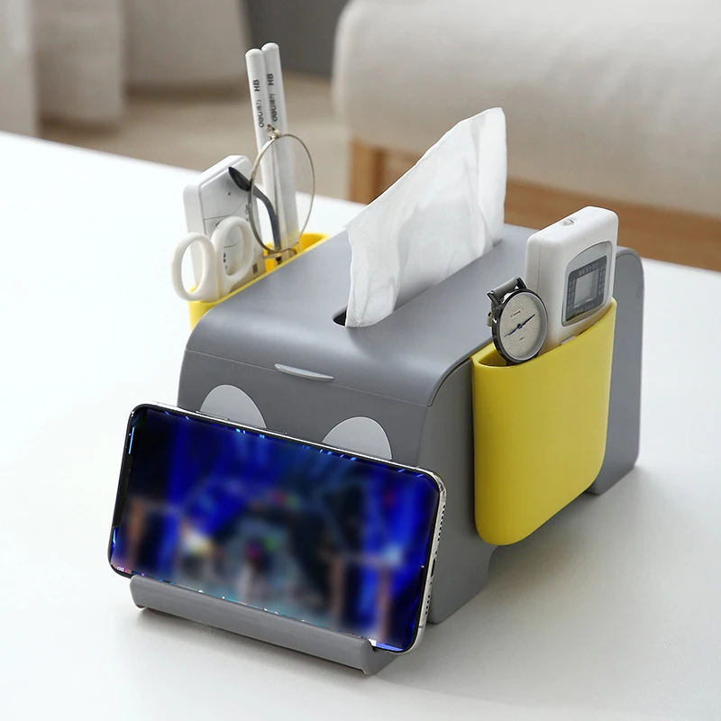 

Multifunctional Tissue Box Elephant Shape Desktop Paper Holder With Mobile Phone Holder Rack Remote Control Storage Box For Home