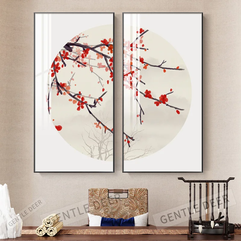 

Chinese Style Canvas Ink Art Classical Abstract Art Painting Plum Blossom Lotus Landscape Painting Suitable For Home Decoration