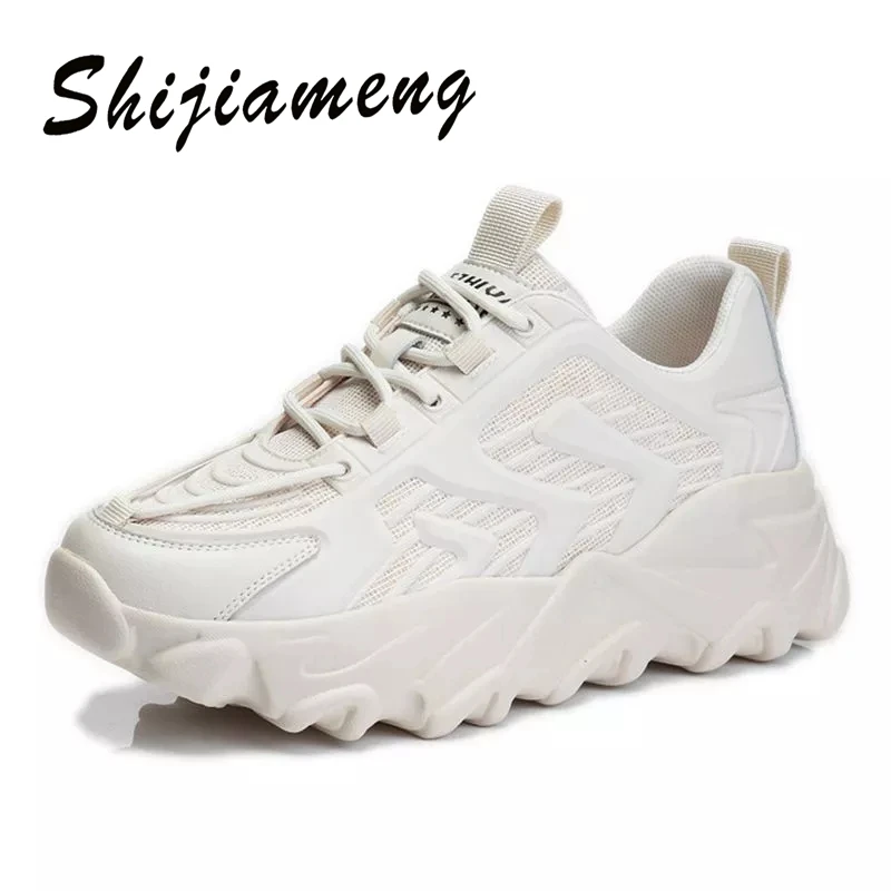 

Spring 2021 new thick soled daddy shoes women's heightening running breathable sports shoes women's casual leather shoes