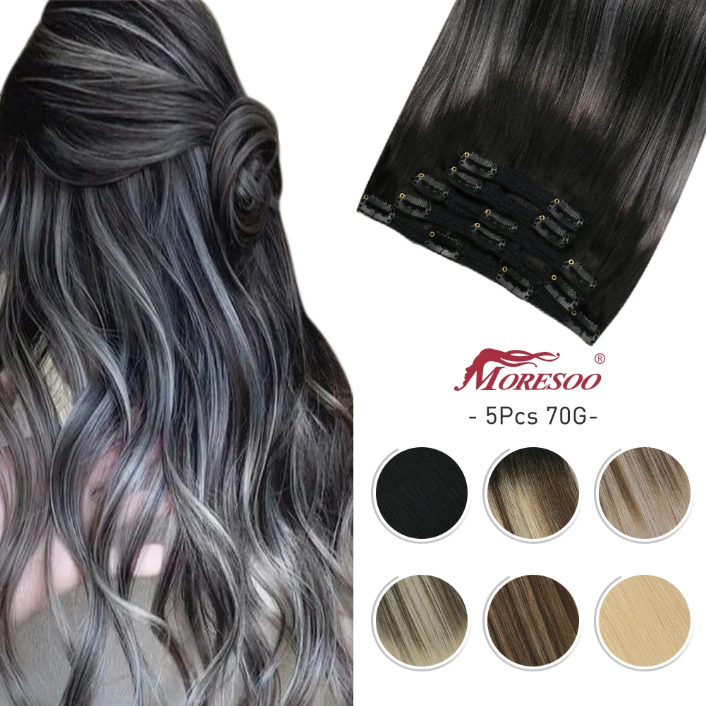 

Moresoo Hair Extensions Clip in Better Length 10-14 Inch Machine Remy Real Human Extension Double Weft Natural Hair Clip Ins
