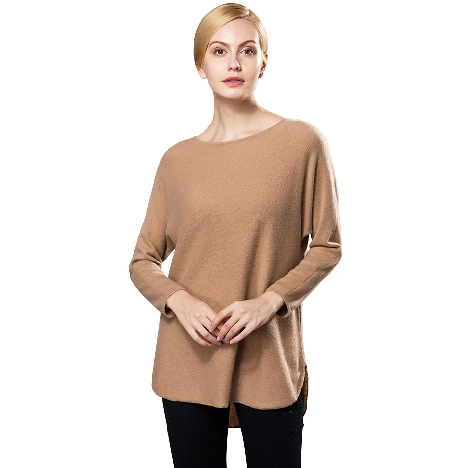 YJMY Inner Mongolian Cashmere Sweater Women Round Neck Side Slit Spring Autumn Knit in Slava Store - Цвет: Camel