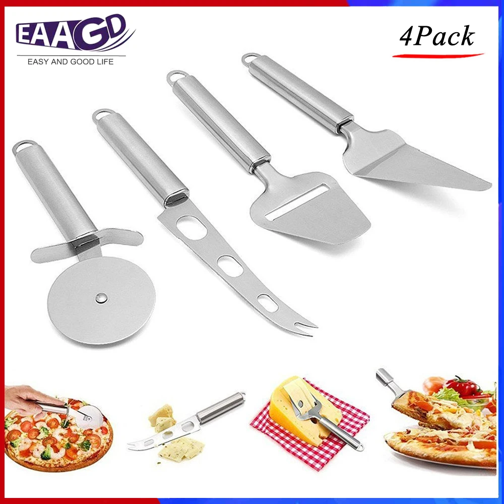 

4Pcs/Set Stainless Steel Kitchen Gadgets Tools,Pizza Cutter Wheel,Cheese Knife, Cheese Slicer and Cake Server
