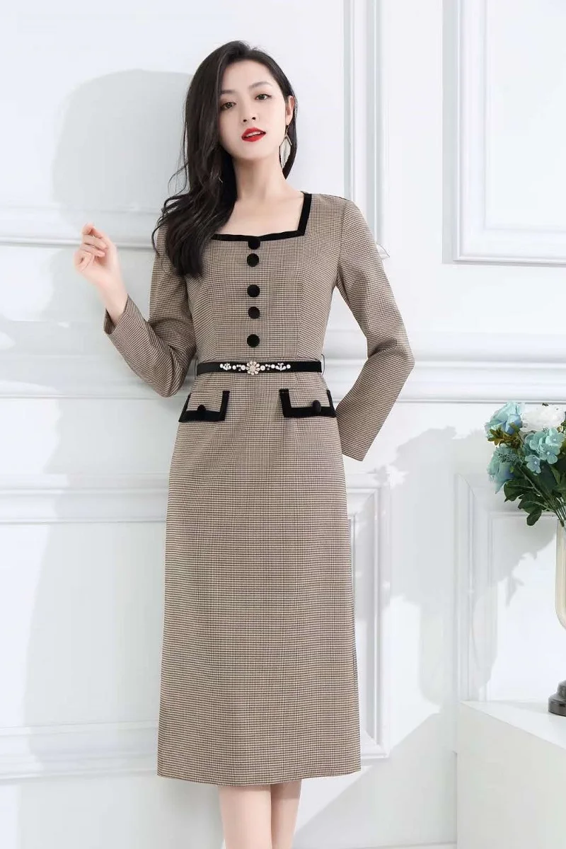 

Dress Vestidos XXL De Fiesta 2021 Spring Party Event Women Sexy Square Collar Vintage Geometric Prints Midi Pencil Dress Female