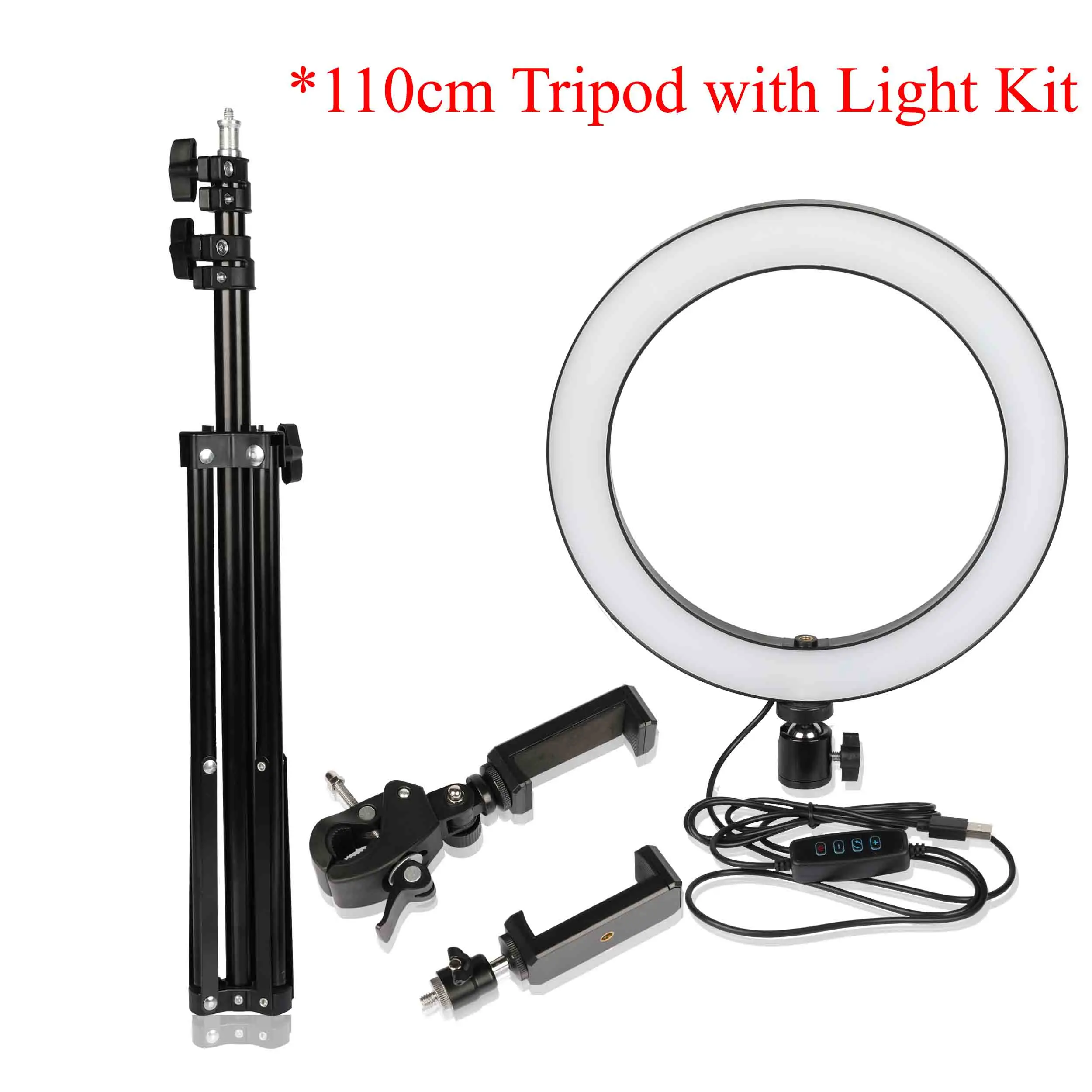 110CM and light Kit Фотосъемка селфи-Палка с кольцевой светильник 55/110/160/190 см штатив светодиодный макияж кольцевая лампа USB plug прямая трансляция Youtube видео кольцевой светильник - Цвет: 110CM and light Kit